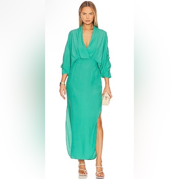 chinese dress ladies Iridescent Plunge Maxi Dress Olive Green